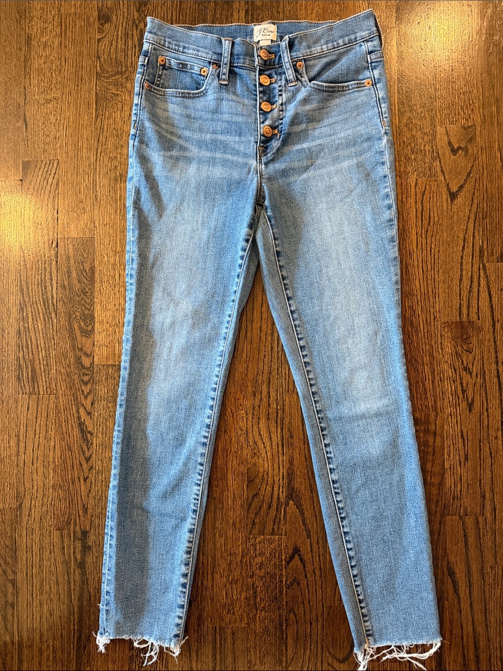 J. Crew Light Wash High-Rise Button-Fly Ankle Skinny Jeans